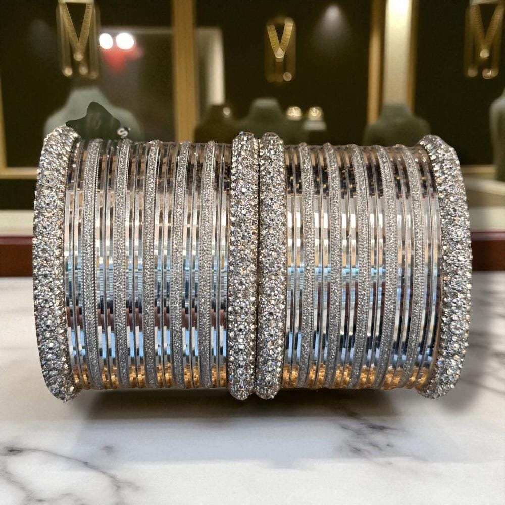 l bangle set silver 2022ss O代官山 Silver Churi Bangle Set Indian Pakistani Bridal Jewelry Modern
