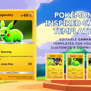 Modèle de carte PDF inspiré des Pokémon | Entièrement personnalisable | Retouchez et imprimez ou téléchargez instantanément avec Canva