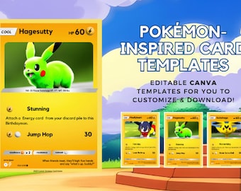 ポケモン風の PDF カード テンプレート | 完全にカスタマイズ可能 | Canva ですぐに編集、印刷、またはダウンロード