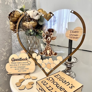 Livre d&#39;or personnalisé bébé girafe, décoration transparente pour baby shower et anniversaire sur le thème Safari