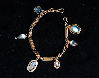 Unbelievable 14K Antique Multi-Moonstone Watch Chain Charm Bracelet **one-of-a-kind gift**