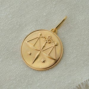 Vintage 18k gold Scales of Justice —Libra Zodiac Medallion Charm Pendant