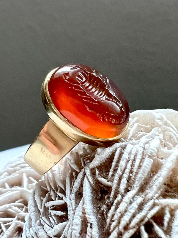 Vintage 18k Scorpion Intaglio Carnelian Signet Rin