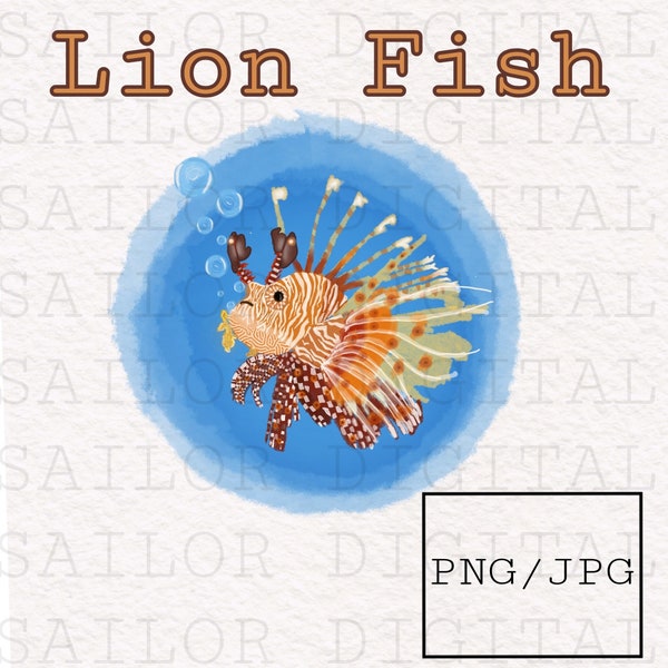 WaterColor LionFish (Pterois Volitans) PNG/JPG (WaterBD)