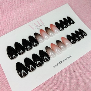 Grey and Pink Glitter Ombre Press on Nails, Glue on Nails, Set of 24 Artificial Nails, Fake Nails, Almond False Nails