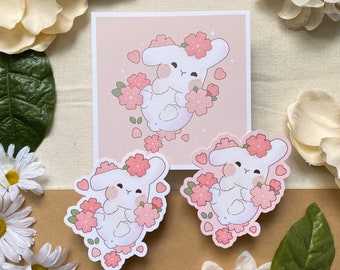 Bunny x Cherry Blossoms Sticker & Art Print | Mini Print, weatherproof sticker