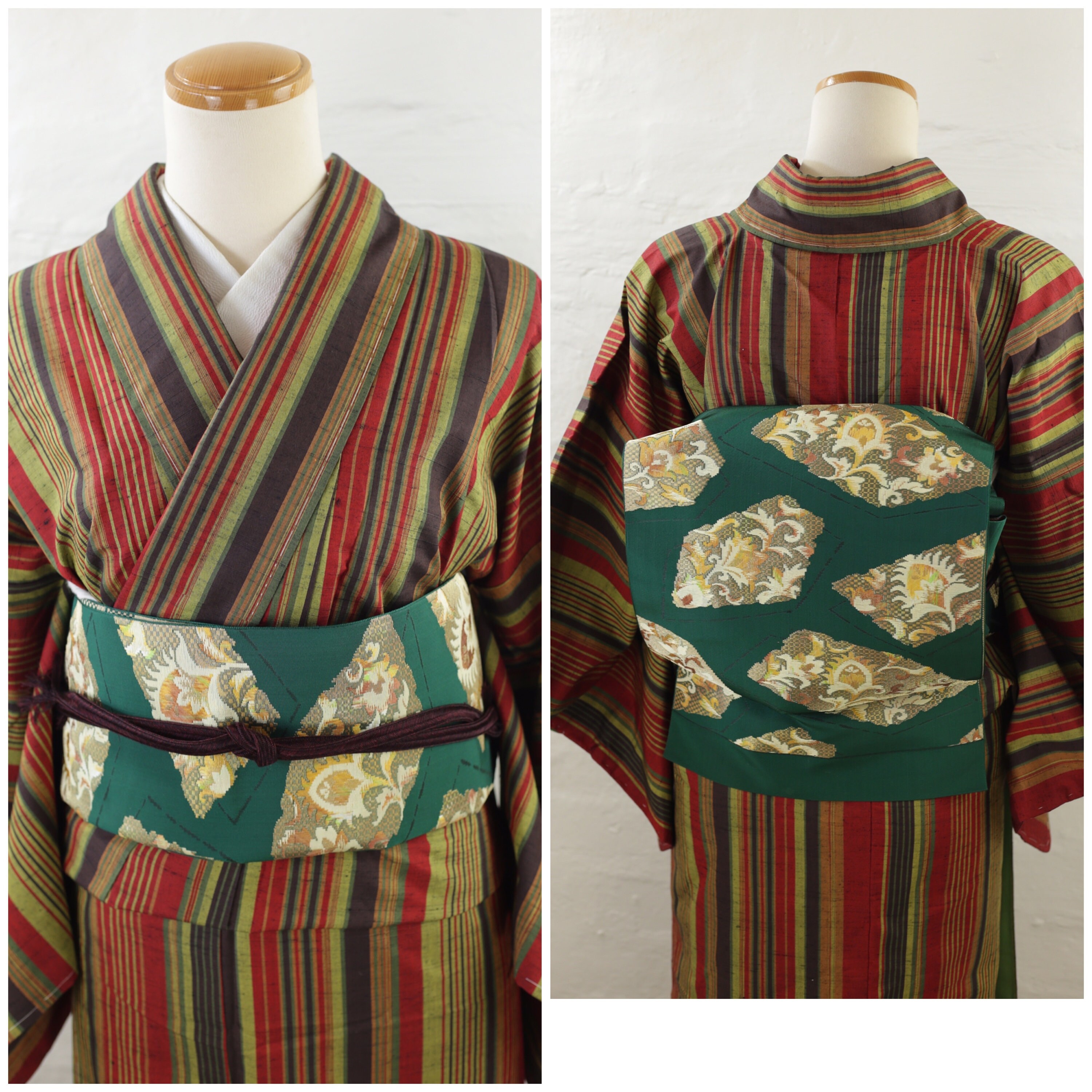 Vintage Striped Tsumugi Kimono | Silk | Traditional Kimono