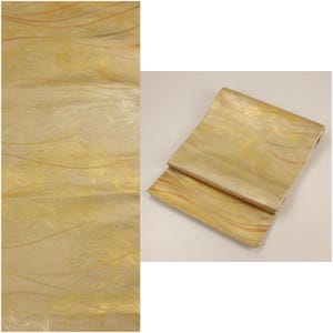Vintage Fukuro Obi, Kimono Belt, Gold line &#39;Haku&#39; | Silk | Traditional Kimono | Obi | Vintage Japan