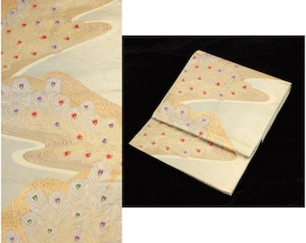 Vintage 184” (15+ feet) Silk Brocade Japanese Fukuro Obi Kimono Belt Peacocks Vintage 184” (15+ Feet) Silk Brocade Japanese Fukuro Obi  main image 2