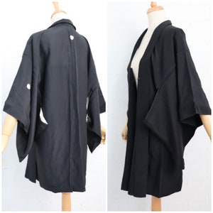 Vintage Haori Kimono jacket, Black and white circle, Silk