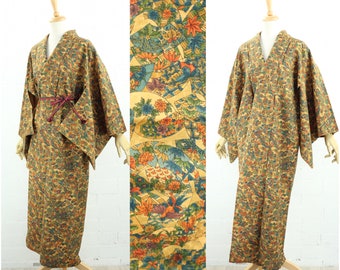 Good condition "Sarasa" Vintage mid-length hitoe Komon Tsumugi Kimono Robe | Silk | Japanese Kimono | Kimono Dress | Kimono | Vintage