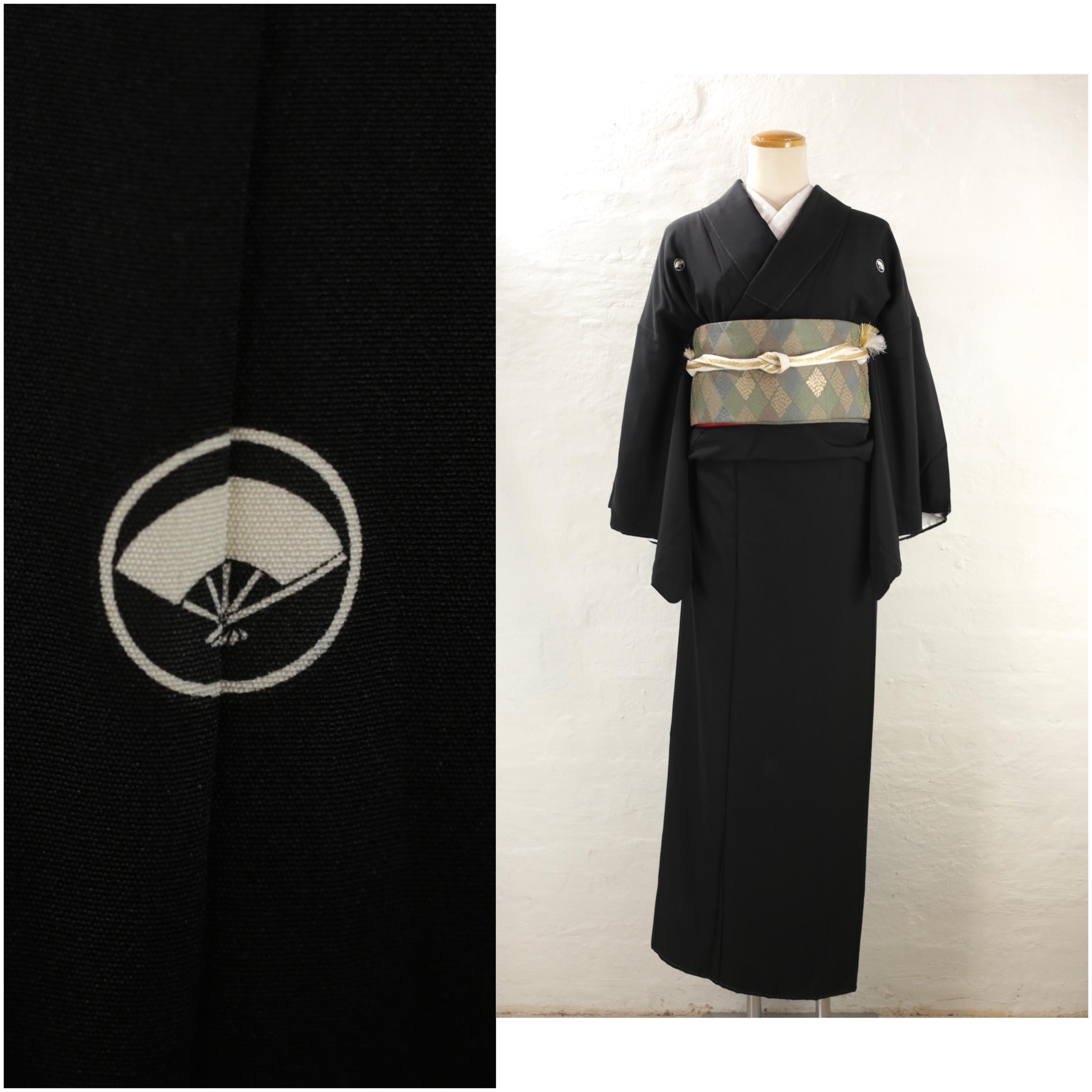 Vintage Black Kimono with 5 Family Crests Silk Traditional Kimono Kimono Vintage Japan