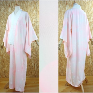 Vintage Naga Juban Kimono Ropa interior, Patrón de lunares rosa pálido, Seda
