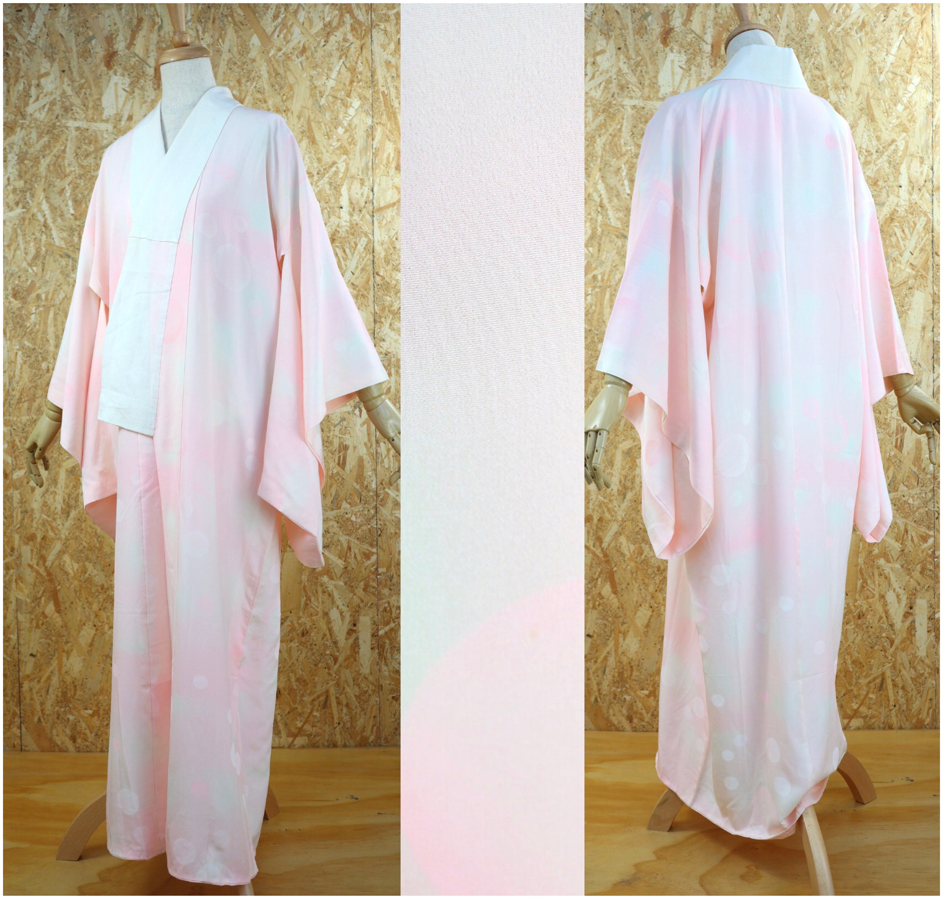 Vintage Naga Juban Kimono Under-garment, Pale Pink Polka Dot