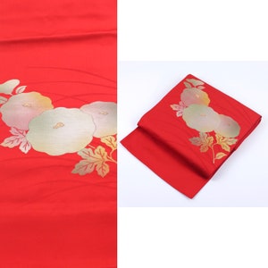 Vintage Red Chrysanthemum Design Nagoya Obi, Kimono Belt | Synthetic | Traditional Kimono | Nagoya Obi | Vintage Japan