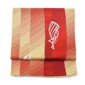 Vintage Casual Modern Stripe, Nagoya Obi, Yellow&Red | Synthetic | Japanese Kimono | Obi | Kimono Belt | Vintage