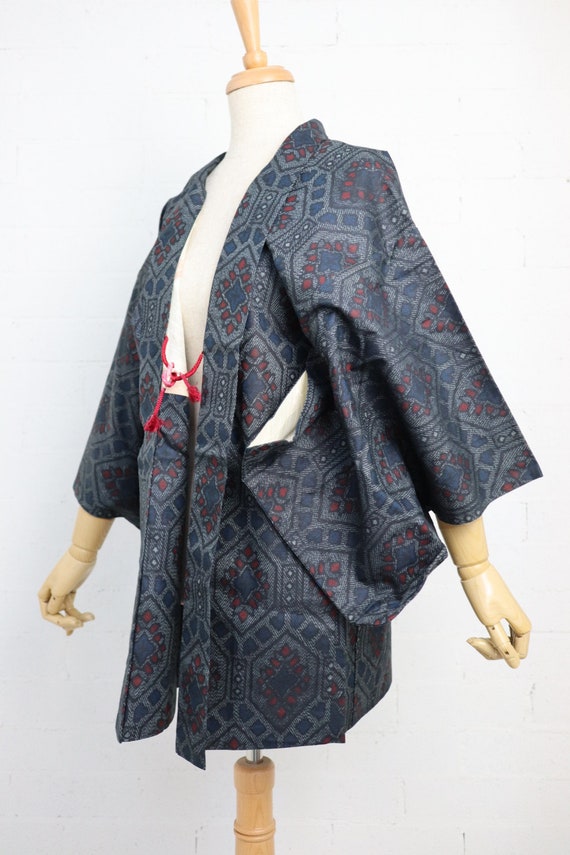 Vintage Oshima Tsumugi silk pongee Haori kimono j… - image 2