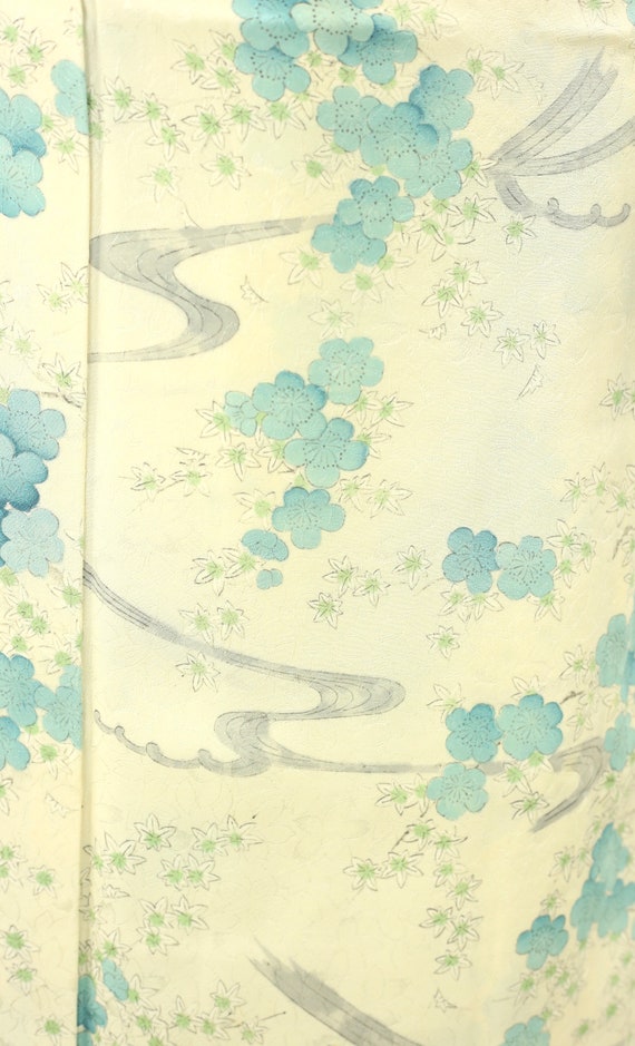 Vintage Summer Komon Blue Flower Maple Leaves Pat… - image 4