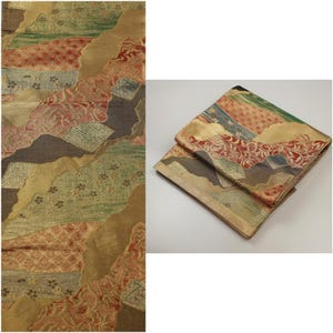 Vintage Fukuro Obi, Kimono Belt, Gold, Modern Design | Silk | Traditional Kimono | Kimono | Obi | Vintage Japan