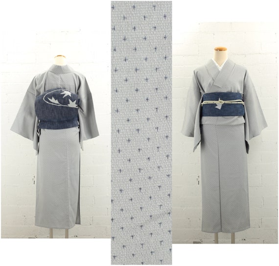 Vintage 'Kasuri' Hitoe Summer Gray Komon Kimono |… - image 1