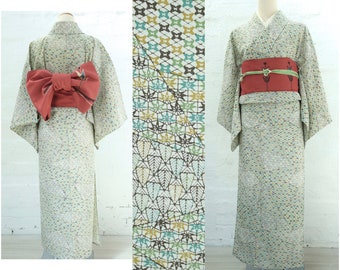 Vintage Nordic Pattern Leaf&Flower Komon Hitoe Kimono | Silk | Japanese  Kimono | Casual Kimono | Summer Kimono | Silk Kimono | Vintage