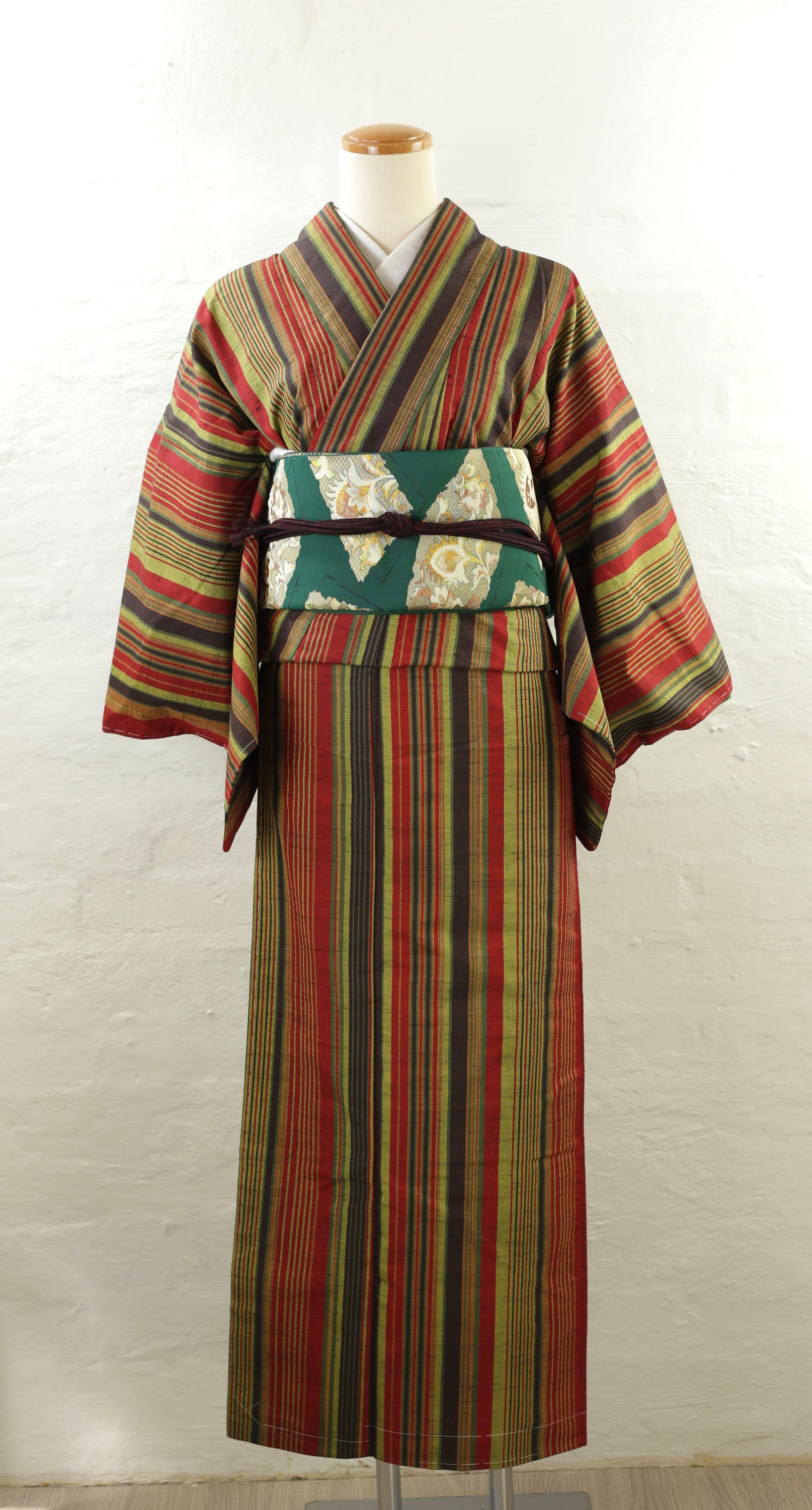 Vintage Striped Tsumugi Kimono | Silk | Traditional Kimono