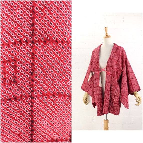 Vintage Dark Red "Sou Shibori" Haori Kimono Jacket