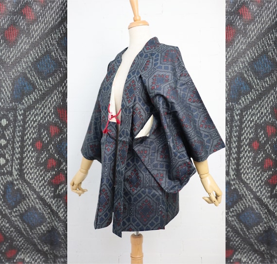 Vintage Oshima Tsumugi silk pongee Haori kimono j… - image 1