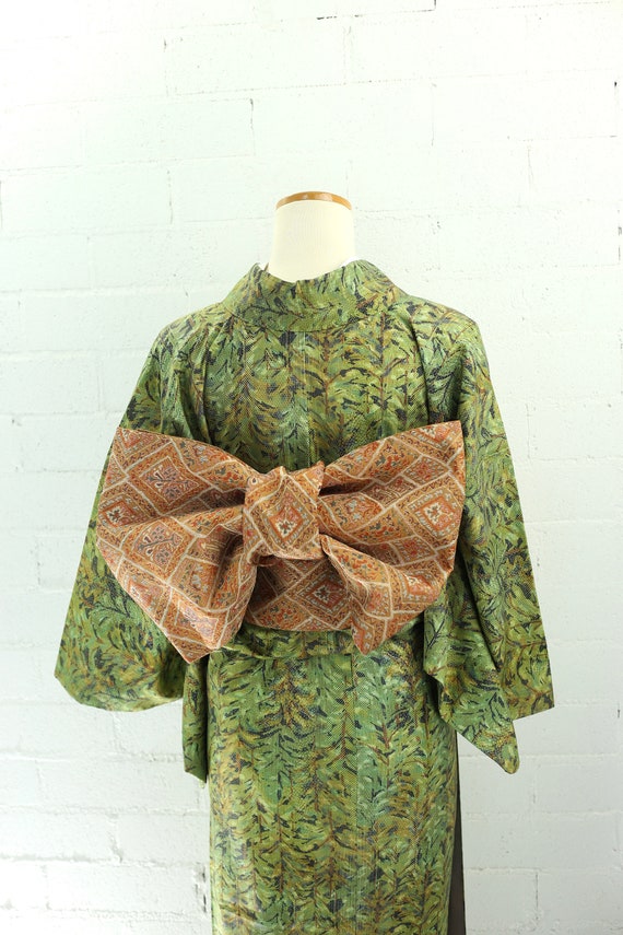 Vintage Green Plant Pattern Komon Kimono | Silk |… - image 6