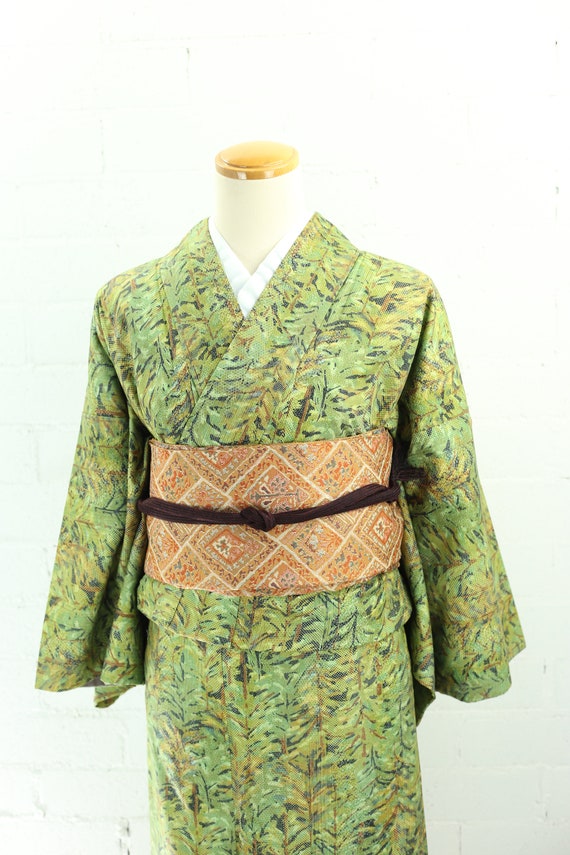 Vintage Green Plant Pattern Komon Kimono | Silk |… - image 5