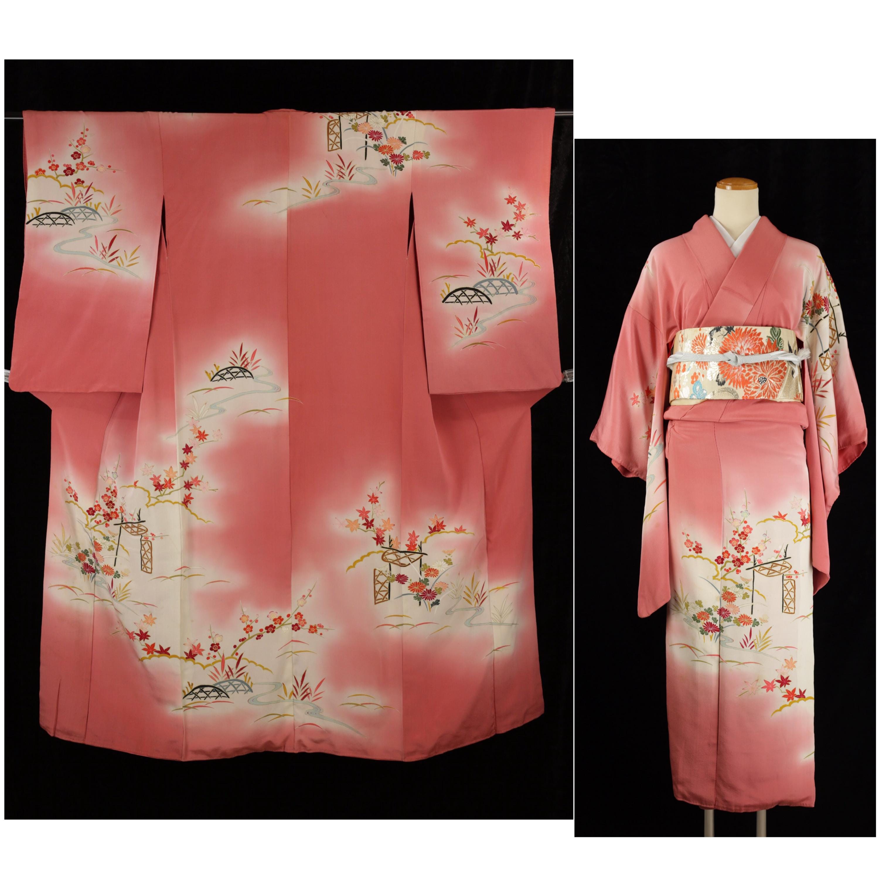 1920-30's Antique Semi Formal Kimono, 'bokashi' Pink | Silk