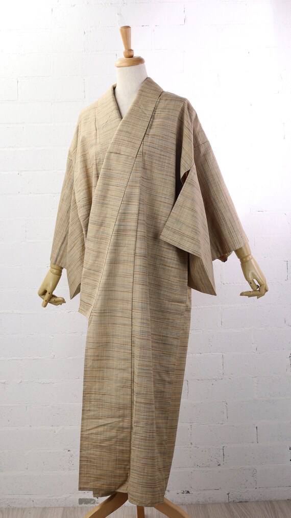 Vintage Mid Length Tsumugi Pongee Silk Kimono Rob… - image 3