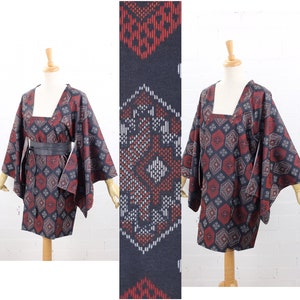 Vintage Oshima Tsumugi Pongee Michiyuki Kimono Coat | Silk | Japanese Kimono | Michiyuki | Kimono Coat | Kimono | Vintage