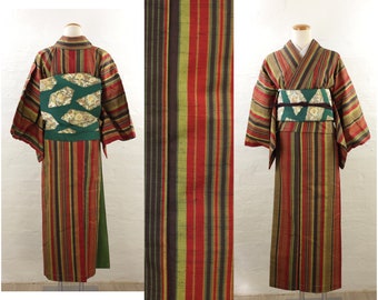 K474 Vintage Silk Wedding Kimono (furisode) : Red Black Gradation