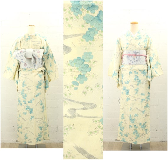 Vintage Summer Komon Blue Flower Maple Leaves Pat… - image 1