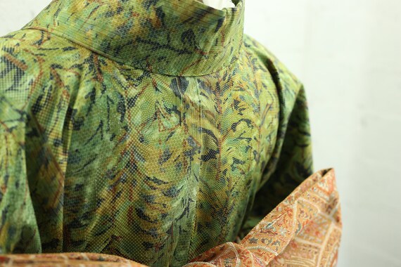Vintage Green Plant Pattern Komon Kimono | Silk |… - image 7