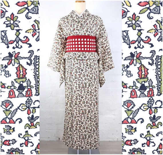Vintage Komon Kimono, Modern Ethnic Pattern, Silk - image 1