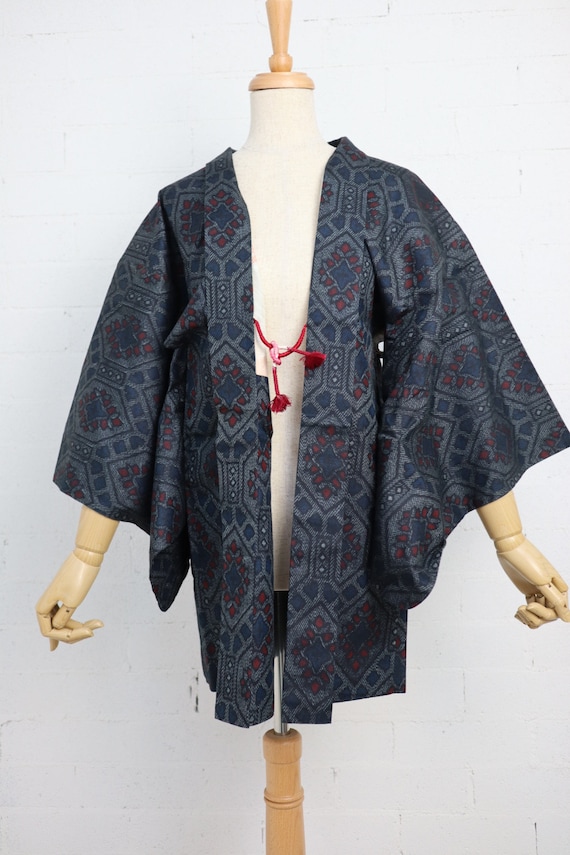 Vintage Oshima Tsumugi silk pongee Haori kimono j… - image 3