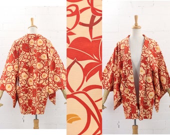 Vintage Camellia Pattern Haori, Kimono Jacket | Silk | Traditional Kimono | Haori | Vintage Japan
