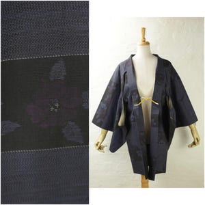 Vintage Oshima Tsumugi Haori, Kimono Jacket with Ties, Flower Pattern | Silk | Traditional Kimono | Haori | Vintage Japan