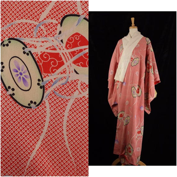 Antique Nagajuban, Kimono Undergarment, 'Hitta'&Drum Pattern | Silk, Wool Muslin | Traditional Kimono | Juban | Vintage Japan