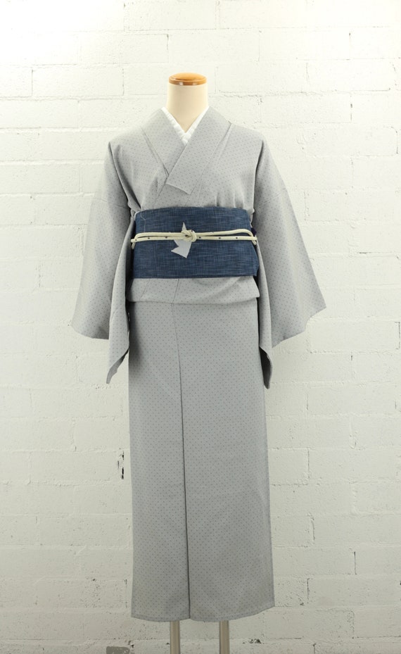 Vintage 'Kasuri' Hitoe Summer Gray Komon Kimono |… - image 2