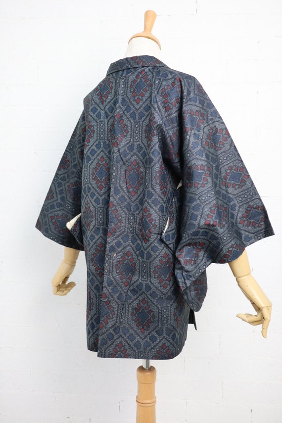 Vintage Oshima Tsumugi silk pongee Haori kimono j… - image 5