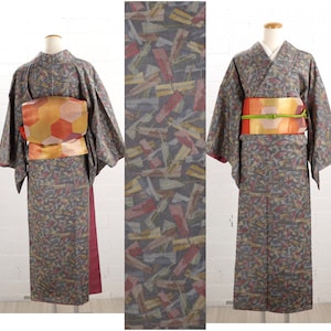 Vintage Casual Komon Kimono, "Sensu" Japanese Fans Pattern | Silk | Japanese Kimono | Casual kimono | Komon | Vintage
