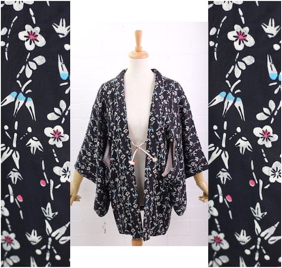 Antique Bamboo& Flower Pattern Haori Kimono Jacke… - image 1