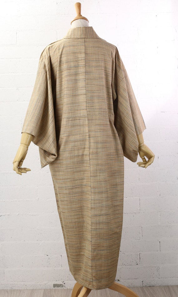 Vintage Mid Length Tsumugi Pongee Silk Kimono Rob… - image 5
