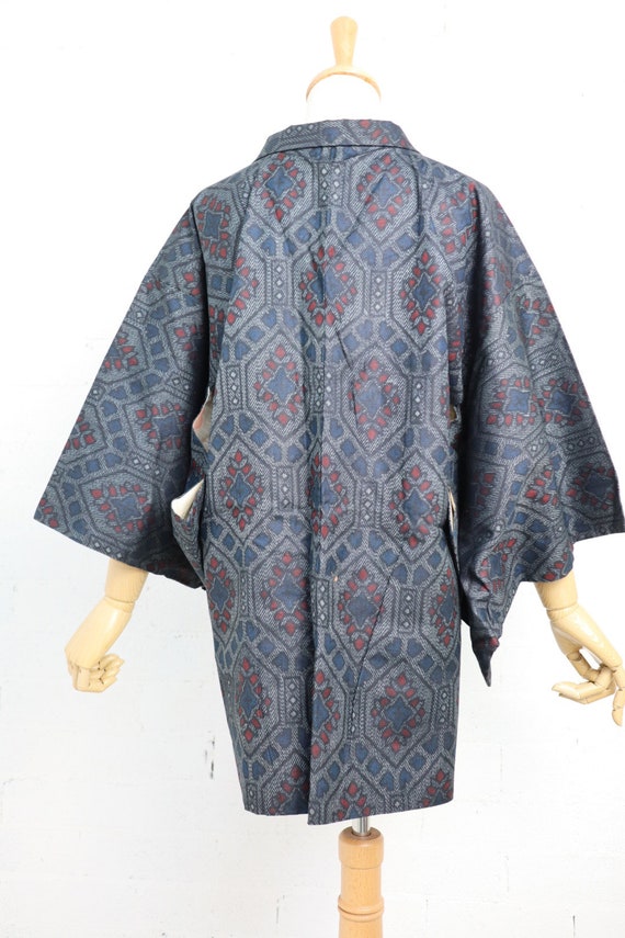 Vintage Oshima Tsumugi silk pongee Haori kimono j… - image 4