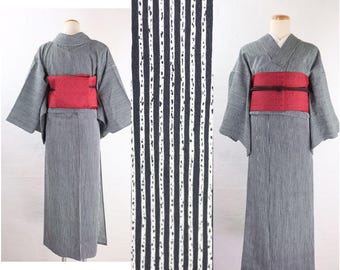 Kimono Komon vintage de verano, lavable, con rayas modernas | Sintético | Kimono tradicional | Kimono | Vintage Japón