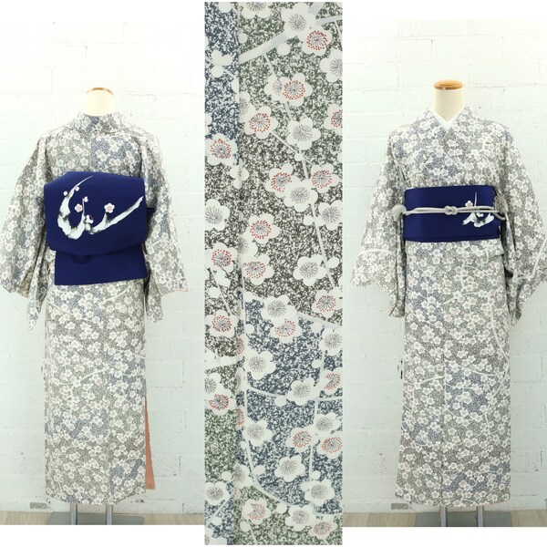 vintage 'Ume' Plum Flower Pattern Komon Kimono (fr) Soie (fr) Kimono traditionnel (fr) Kimono (fr) Japon vintage