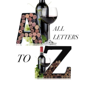 Personalized Wine Cork Holder All Letters A-Z Alphabet Shape Metal Vintage Modern Home Decor Gifts - Wall Mount Kit Included (2 Sizes)